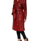 Dolce & Gabbana Red Leather Belted Full Zip Trench Coat Jacket