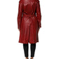 Dolce & Gabbana Red Leather Belted Full Zip Trench Coat Jacket