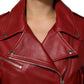 Dolce & Gabbana Red Leather Belted Full Zip Trench Coat Jacket