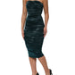 Dolce & Gabbana Green Silk Satin Fitted Strapless Dress