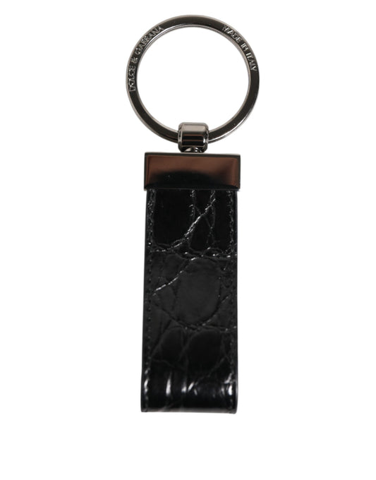 Dolce & Gabbana Black Leather Logo Metal Ring Keychain Holder Men Keyring Mens