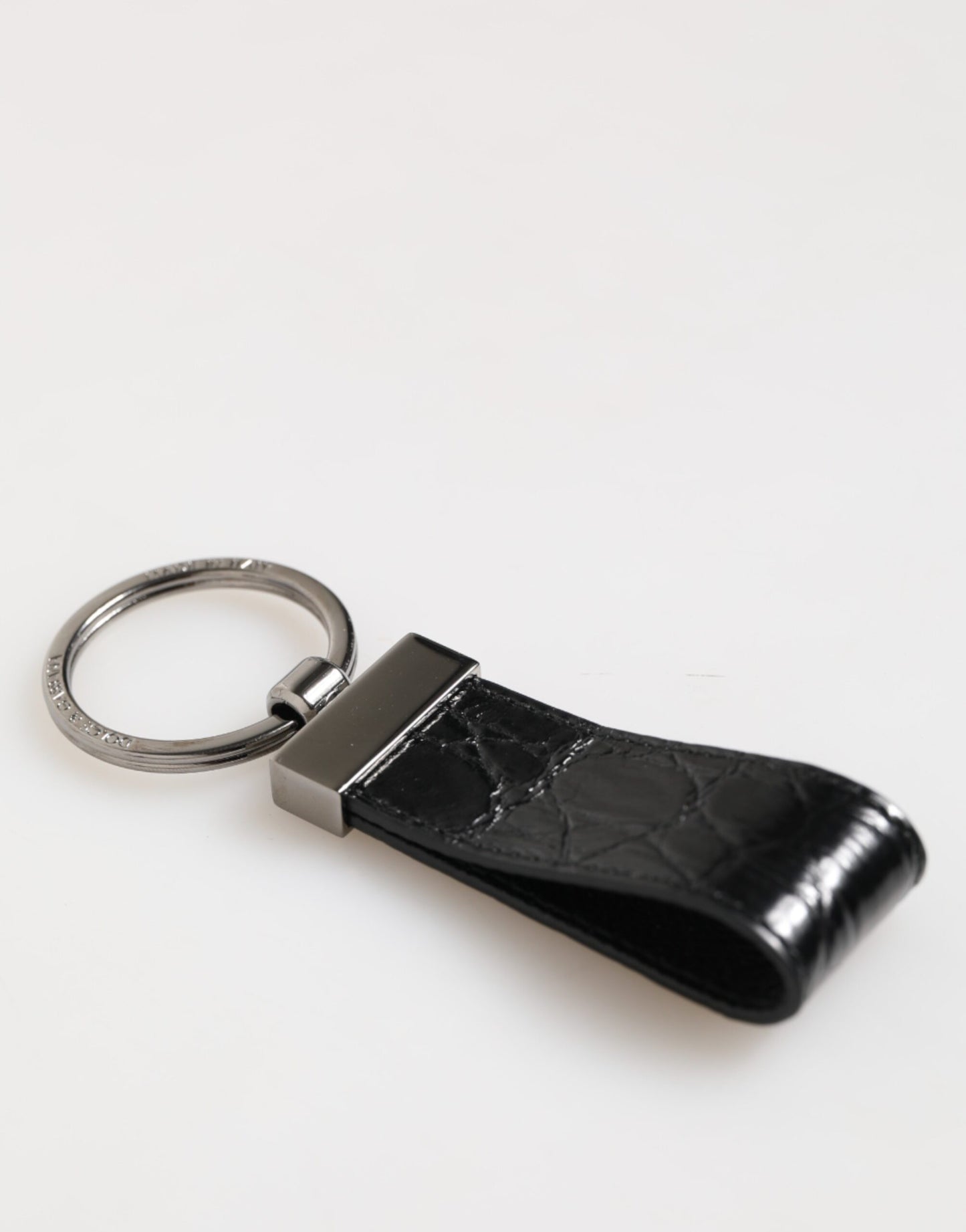 Dolce & Gabbana Black Leather Logo Metal Ring Keychain Holder Men Keyring Mens