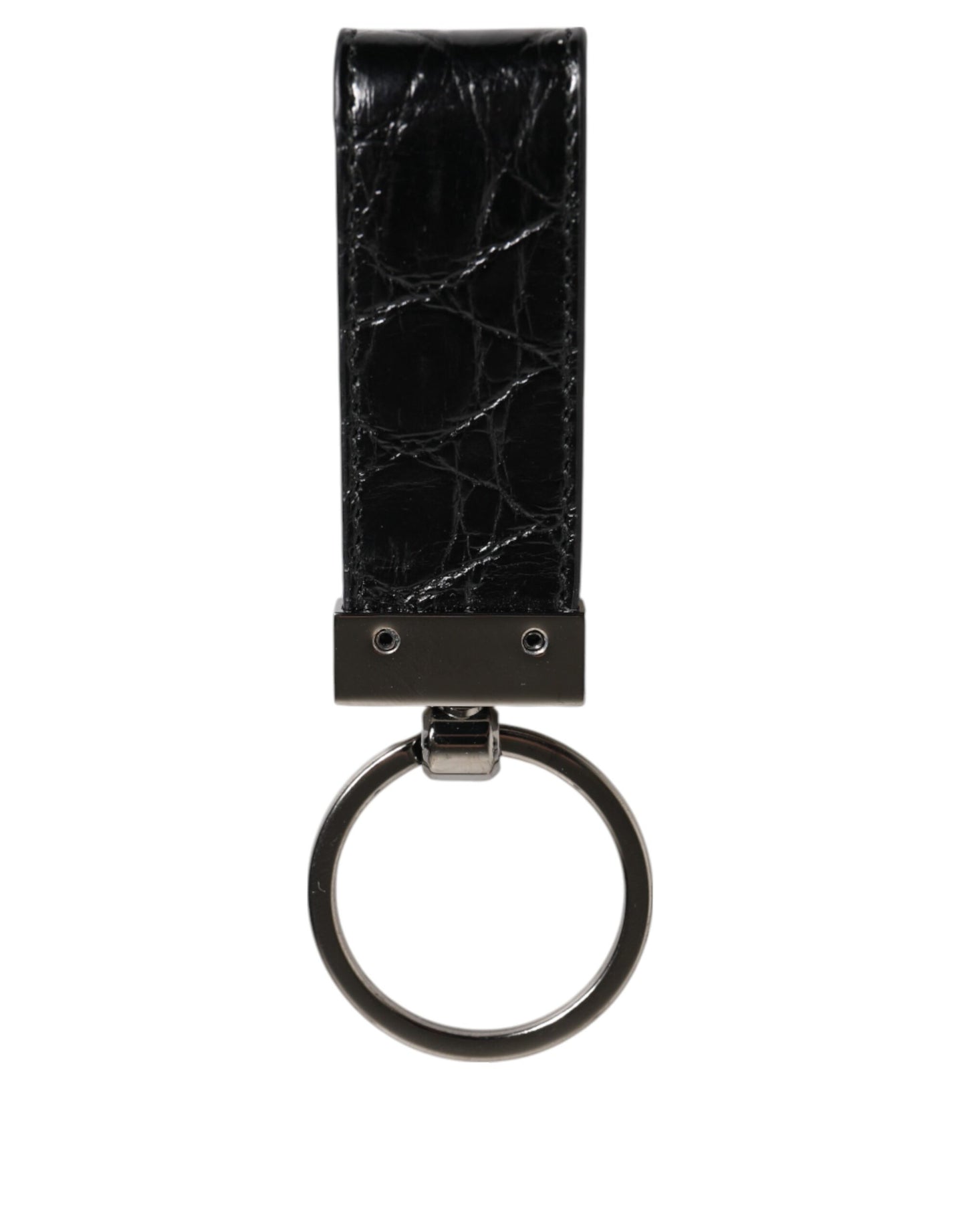 Dolce & Gabbana Black Leather Logo Metal Ring Keychain Holder Men Keyring Mens