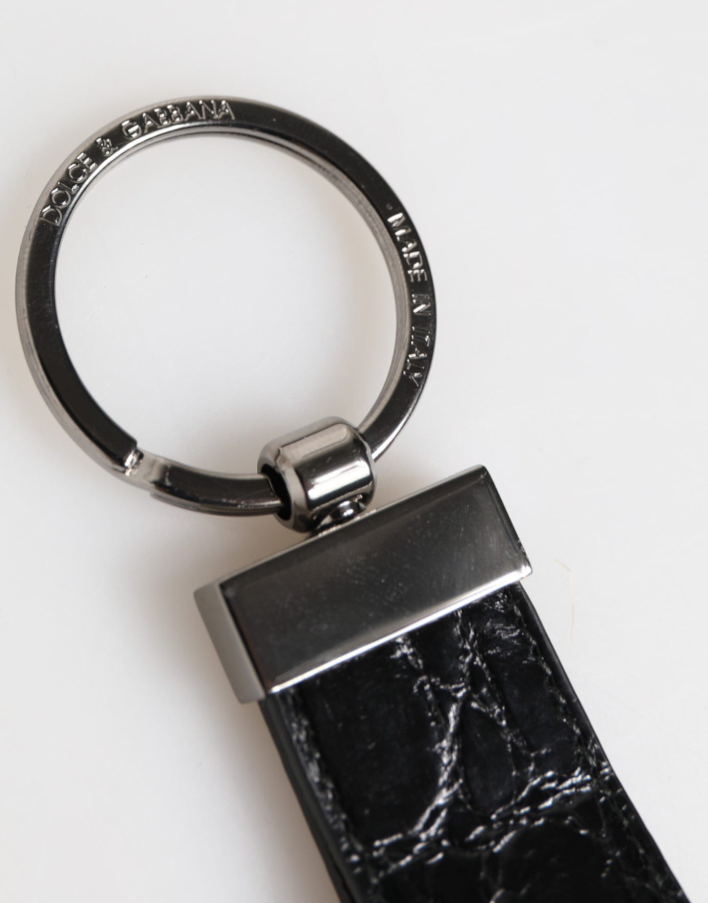 Dolce & Gabbana Black Leather Logo Metal Ring Keychain Holder Men Keyring Mens