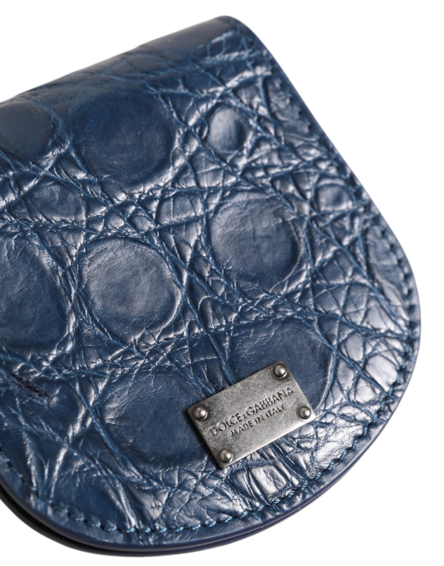 Dolce & Gabbana Blue Exotic Skin Coin Condom Case Holder Pocket Wallet Mens Wallet