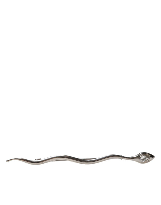 Dolce & Gabbana Silver Brass Crystal Spilla Serpente Mens Brooch Pin