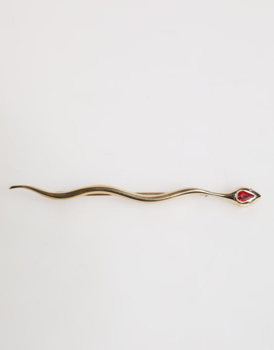 Dolce & Gabbana Gold Brass Red Crystal Spilla Serpente Mens Brooch Pin