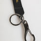 Dolce & Gabbana Black Yellow Polyester DG Logo Silver Keychain Keyring Mens