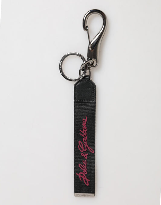 Dolce & Gabbana Black Red Polyester DG Logo Silver Men Keychain Keyring Mens