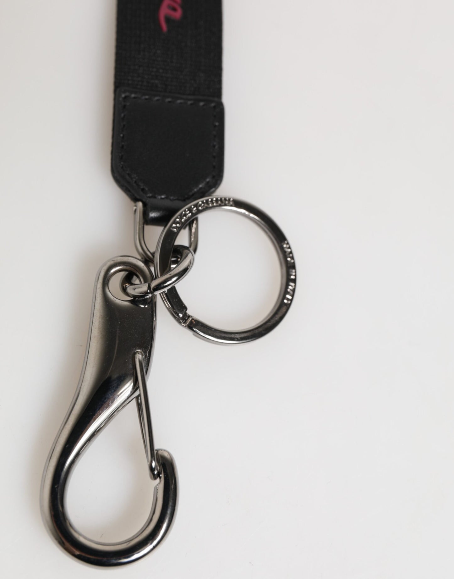 Dolce & Gabbana Black Red Polyester DG Logo Silver Men Keychain Keyring Mens