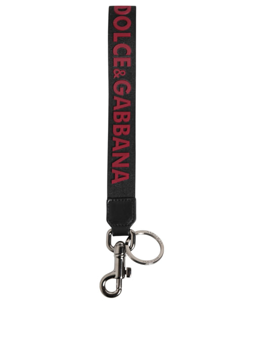 Dolce & Gabbana Black Red DG Logo Polyester Silver Men Keychain Keyring Mens