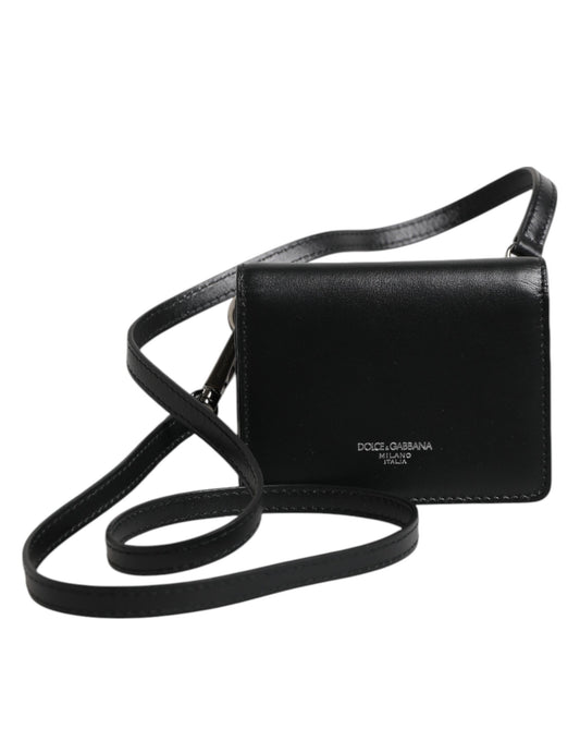 Dolce & Gabbana Black Leather Bifold Card Holder Crossbody Men Borse Bag Mens Wallet