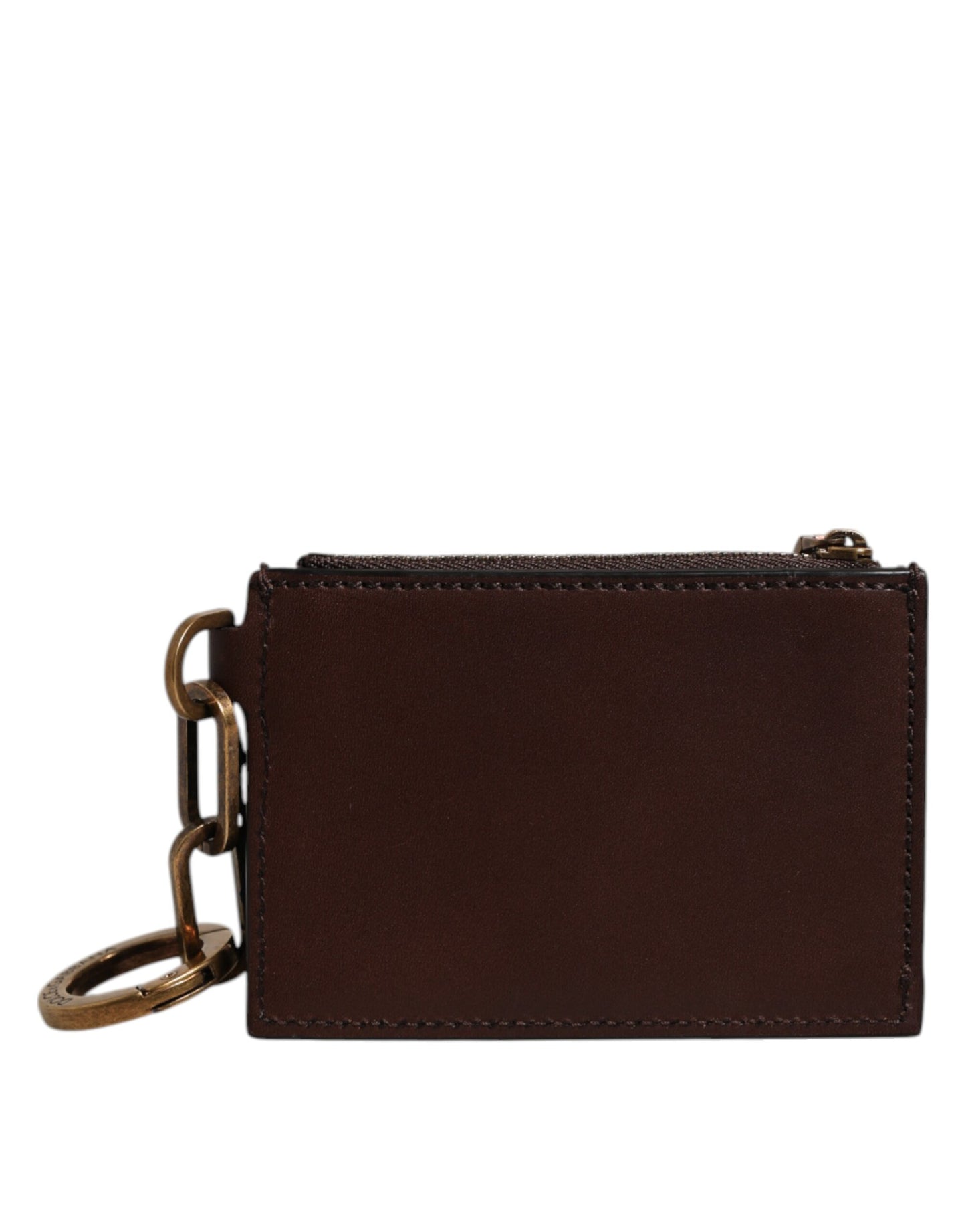Dolce & Gabbana Brown Calf Leather Zip Logo Keyring Coin Purse Men Wallet Mens Wallet