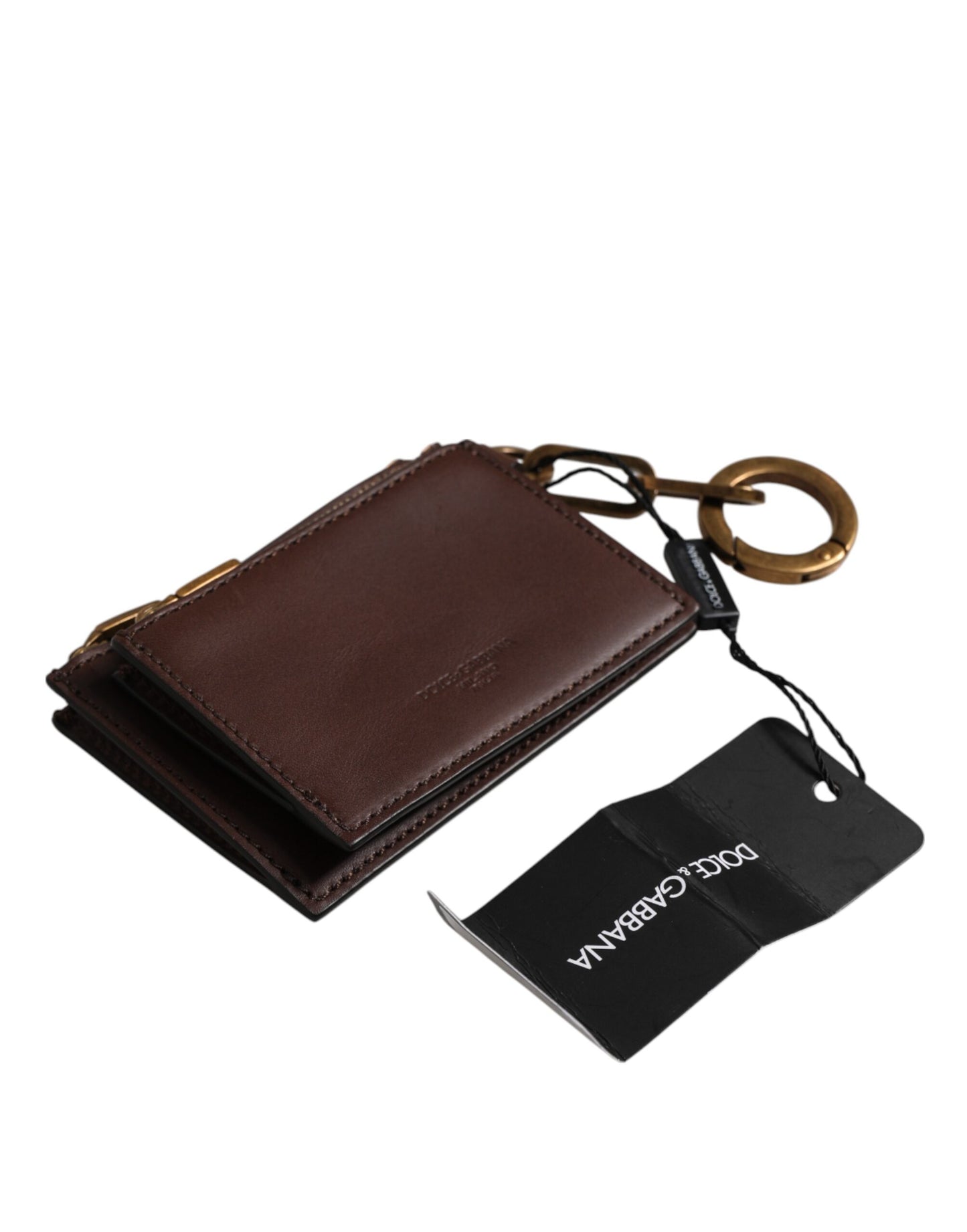 Dolce & Gabbana Brown Calf Leather Zip Logo Keyring Coin Purse Men Wallet Mens Wallet