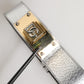 Dolce & Gabbana Silver Textured Leather Gold Tone Metal Neckband