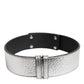 Dolce & Gabbana Silver Textured Leather Gold Tone Metal Neckband