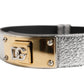 Dolce & Gabbana Silver Textured Leather Gold Tone Metal Neckband
