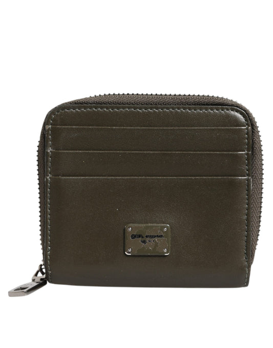 Dolce & Gabbana Brown Leather Logo Plaque Card Holder Coin Purse Wallet Mens Wallet