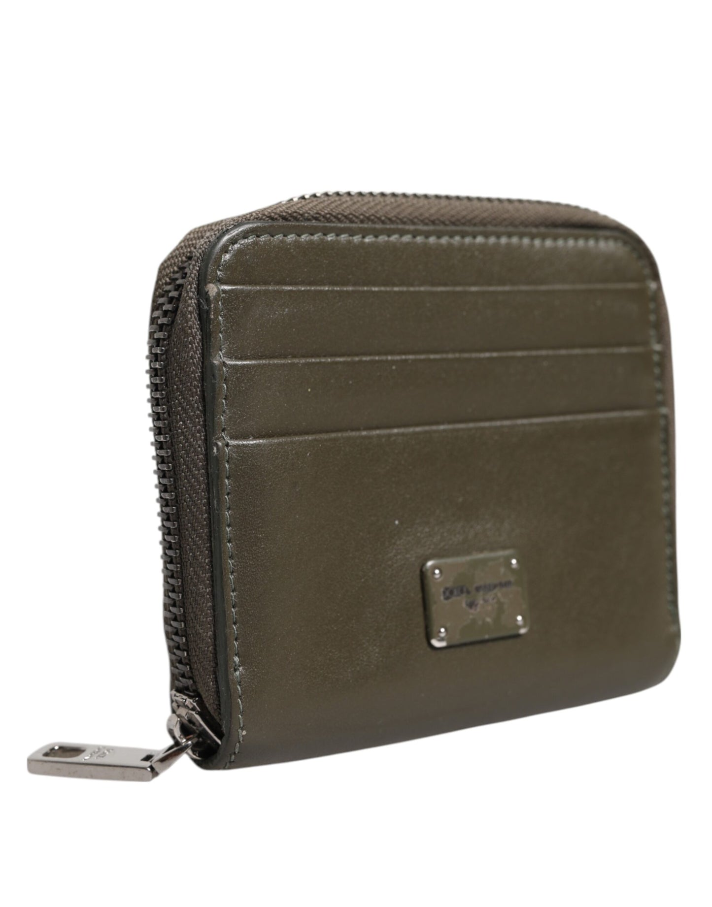 Dolce & Gabbana Brown Leather Logo Plaque Card Holder Coin Purse Wallet Mens Wallet