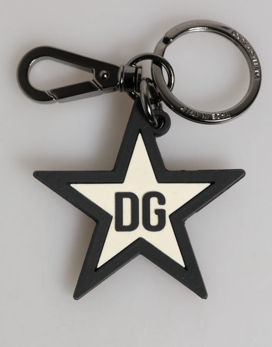 Dolce & Gabbana White Black DG Logo Star Rubber Men's Keychain Keyring Mens