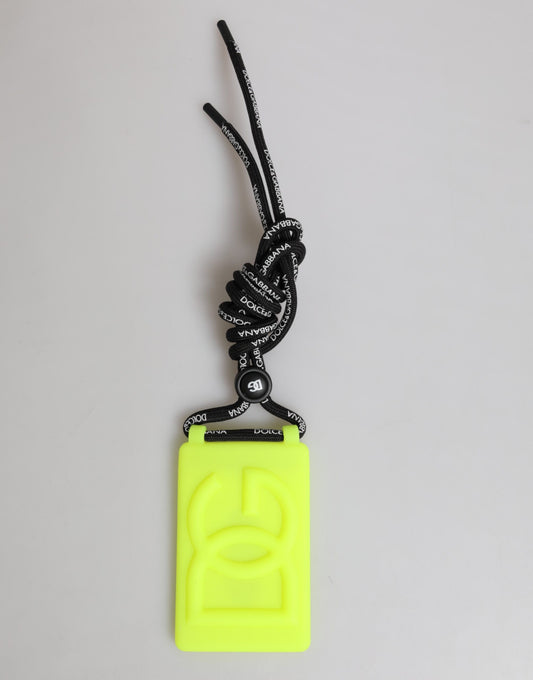 Dolce & Gabbana Yellow Green Rubber DG Embossed Adjustable Badge Holder Mens