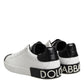 Dolce & Gabbana White Black Leather Portofino Sneaker Shoes
