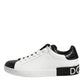 Dolce & Gabbana White Black Leather Portofino Sneaker Shoes