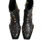 Dolce & Gabbana Black Crystal Cowboy Leather Men Boots Shoes