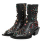 Dolce & Gabbana Black Crystal Cowboy Leather Men Boots Shoes