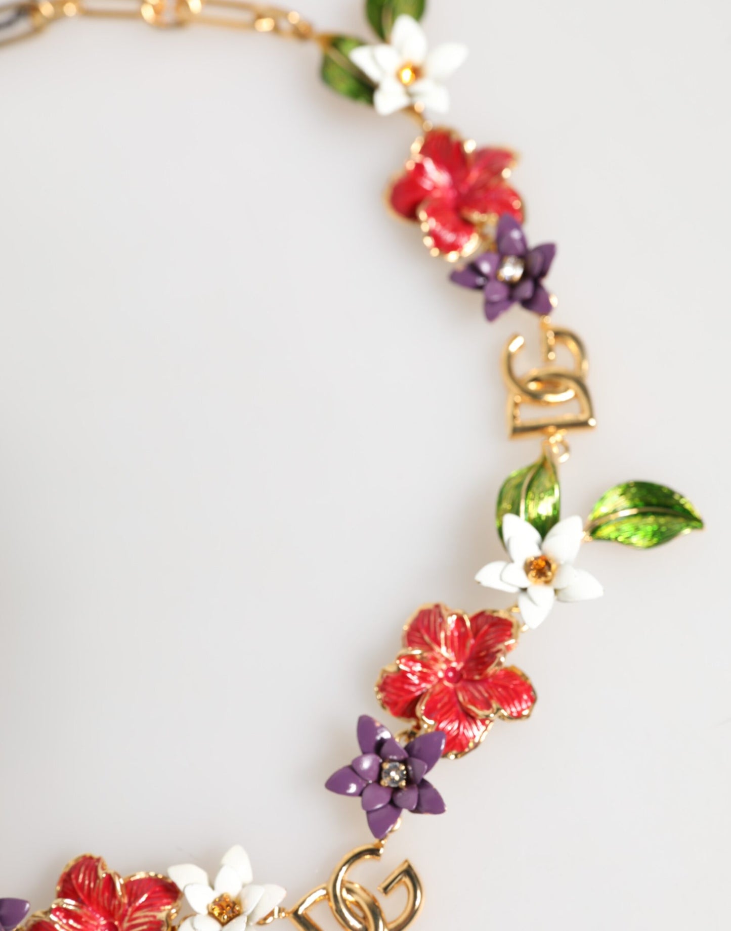 Dolce & Gabbana Gold Brass Logo Detail Floral Fashion Jewelry Necklace Womens Necklace