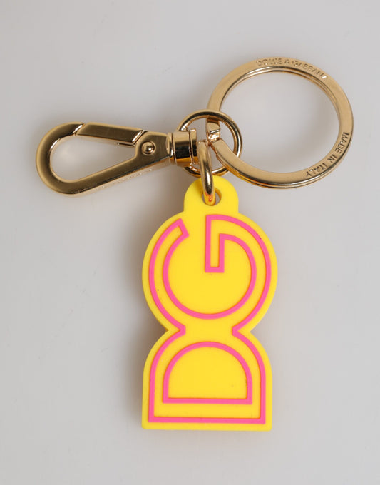 Dolce & Gabbana Yellow Rubber Gold Tone Metal DG Logo Keyring Keychain Womens