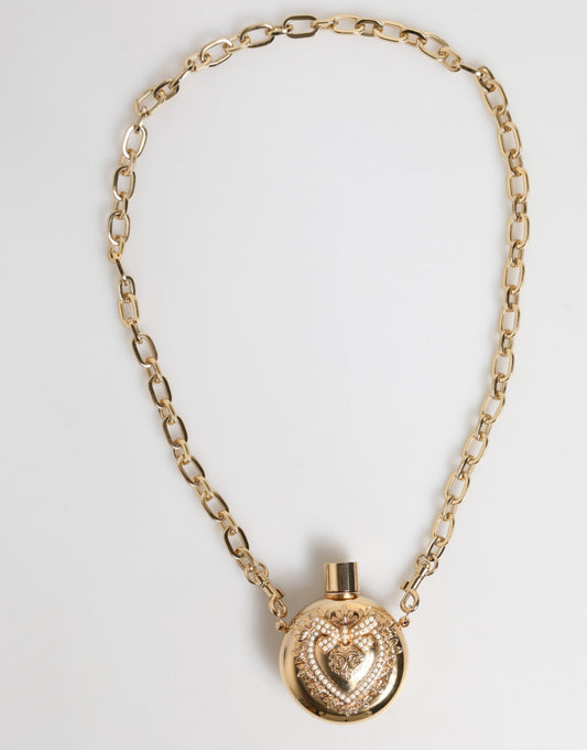 Dolce & Gabbana Gold Brass Rhinestone Devotion Charm Pendant Necklace Womens Necklace