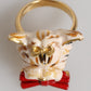 Dolce & Gabbana Gold Brass Resin Beige Dog Pet Accessory Ring Womens Ring