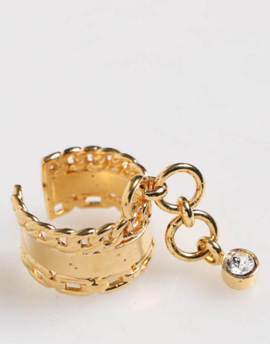 Dolce & Gabbana Gold Tone Brass Logo Chain Clear Crystals Adjustable Ring Womens Ring Mens Ring