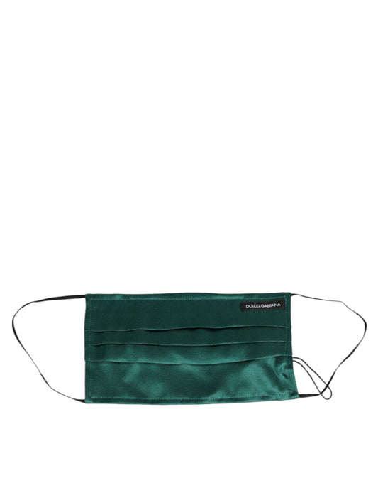 Dolce & Gabbana Green Silk Pleated Elastic Ear Strap Face Mask Mens Womens