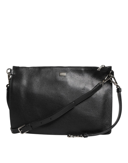 Dolce & Gabbana Black Palmellato Leather Logo Plaque Shoulder Borse Bag Mens Shoulder Bag