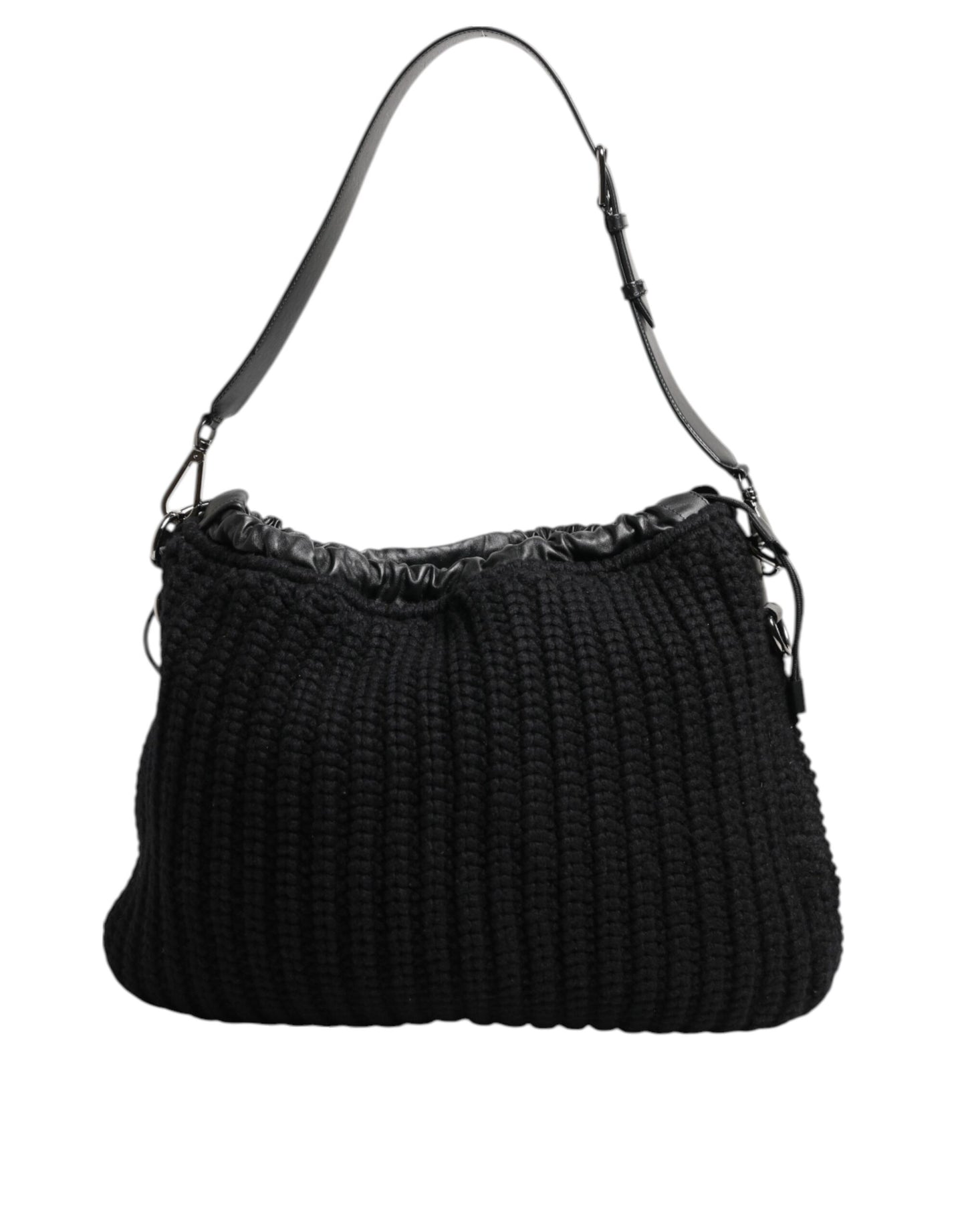 Dolce & Gabbana Black Cashmere Knitted Leather Shoulder Women Borse Bag Womens Shoulder Bag