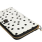 Dolce & Gabbana White Black Dotted Leather Zip Around Continental Wallet