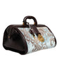 Dolce & Gabbana Blue Brown Leather Floral Jacquard Travel Handbag Bag