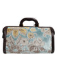 Dolce & Gabbana Blue Brown Leather Floral Jacquard Travel Handbag Bag