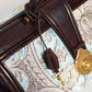 Dolce & Gabbana Blue Brown Leather Floral Jacquard Travel Handbag Bag