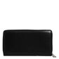 Dolce & Gabbana Black Calfskin Leather Logo Zip Around Continental Wallet Mens Wallet