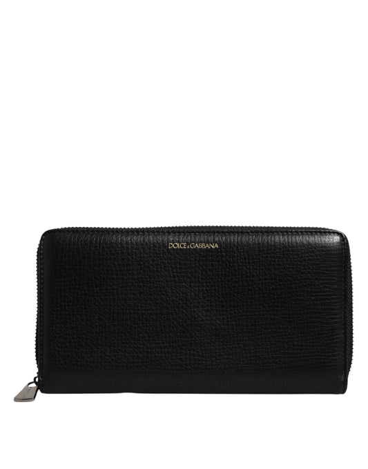 Dolce & Gabbana Black Calfskin Leather Logo Zip Around Continental Wallet Mens Wallet