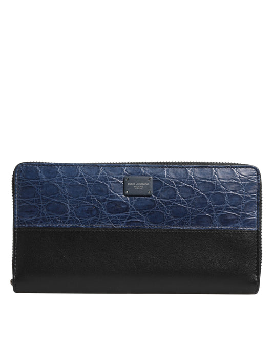 Dolce & Gabbana Black Blue Exotic Leather Men Continental Clutch Wallet Mens Wallet