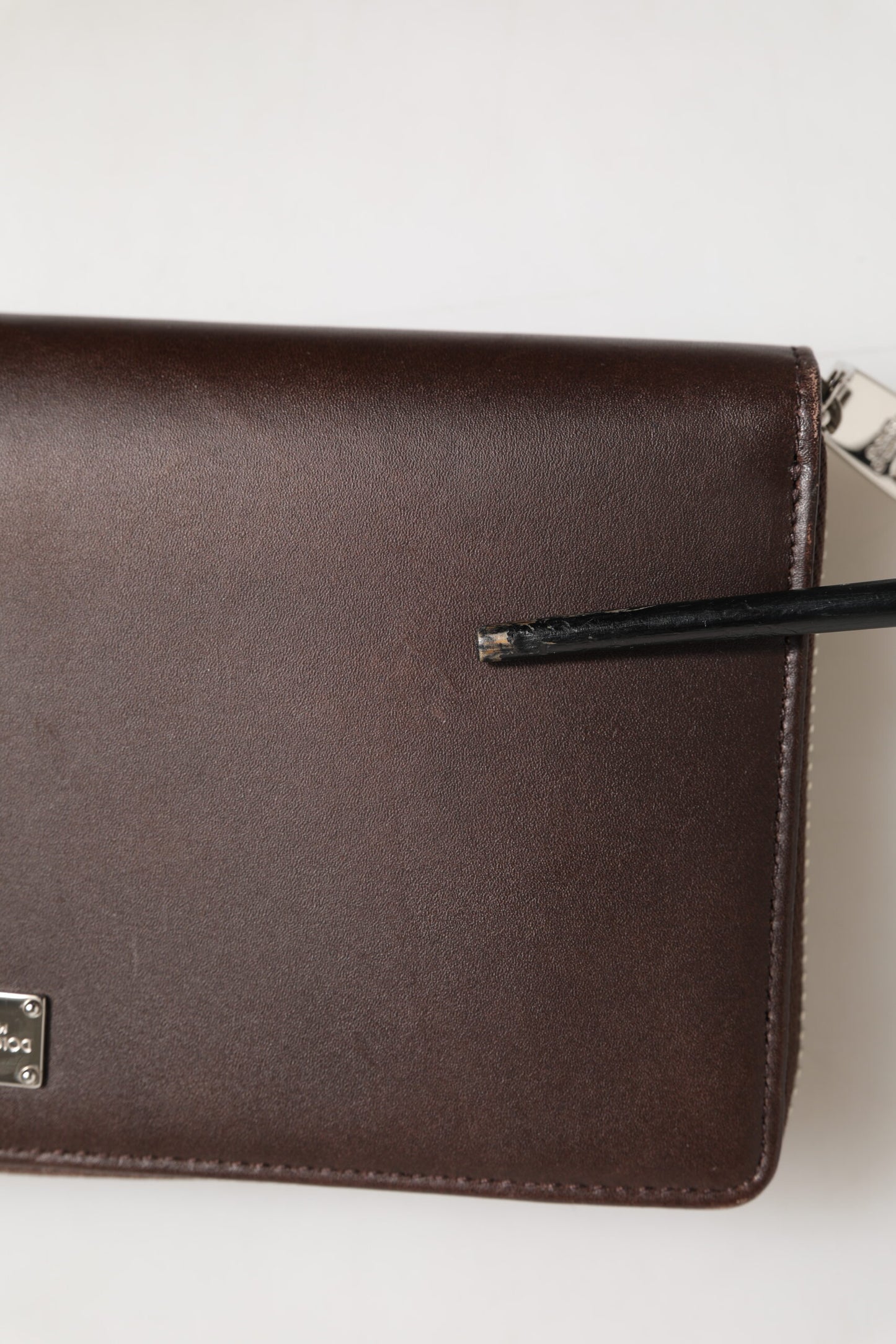 Dolce & Gabbana Brown Calfskin Leather Logo Zip Around Continental Wallet Mens Wallet