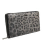 Dolce & Gabbana Black Gray Leopard Leather Zip Around Continental Wallet Mens Wallet
