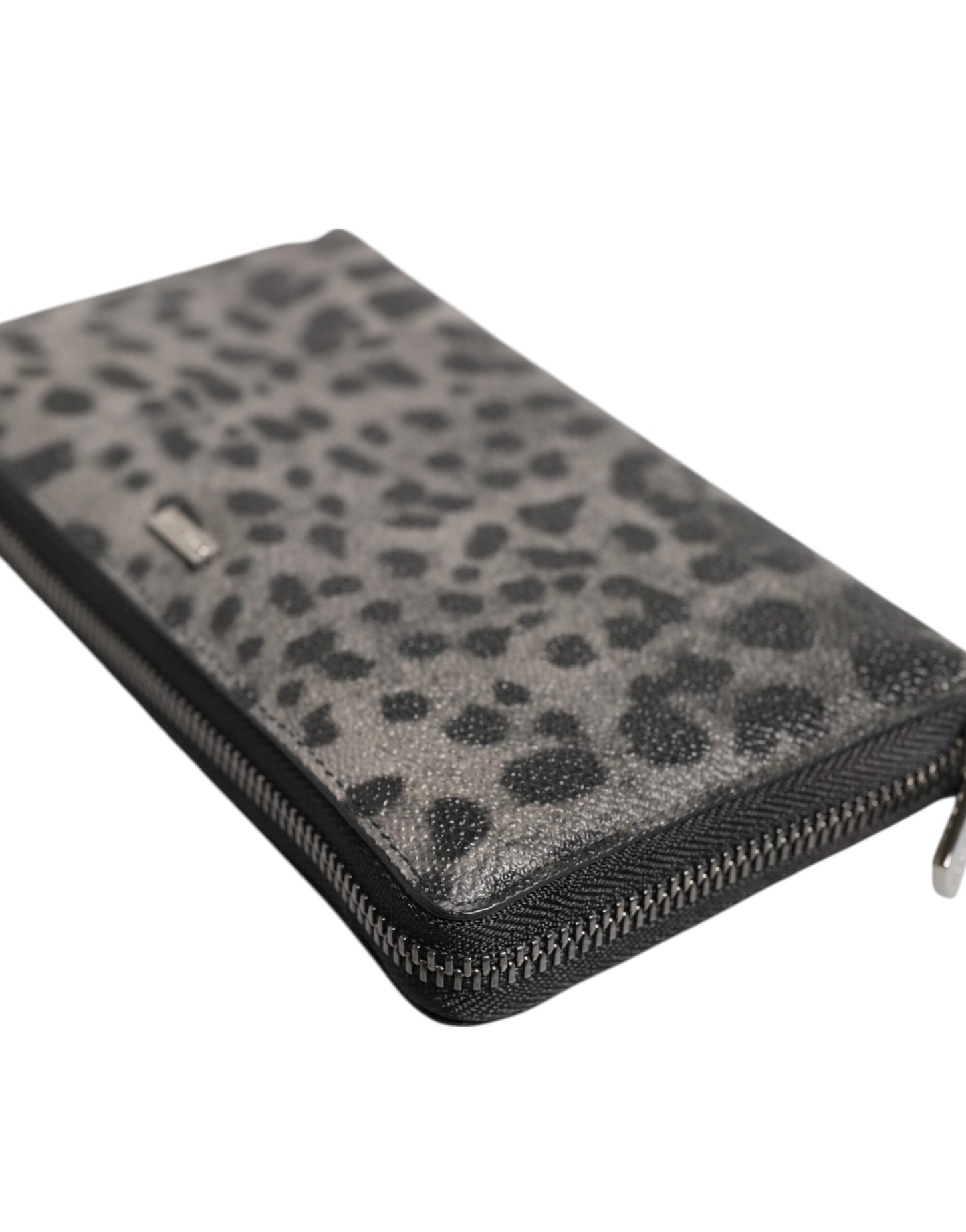 Dolce & Gabbana Black Gray Leopard Leather Zip Around Continental Wallet Mens Wallet