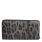 Dolce & Gabbana Black Gray Leopard Leather Zip Around Continental Wallet Mens Wallet