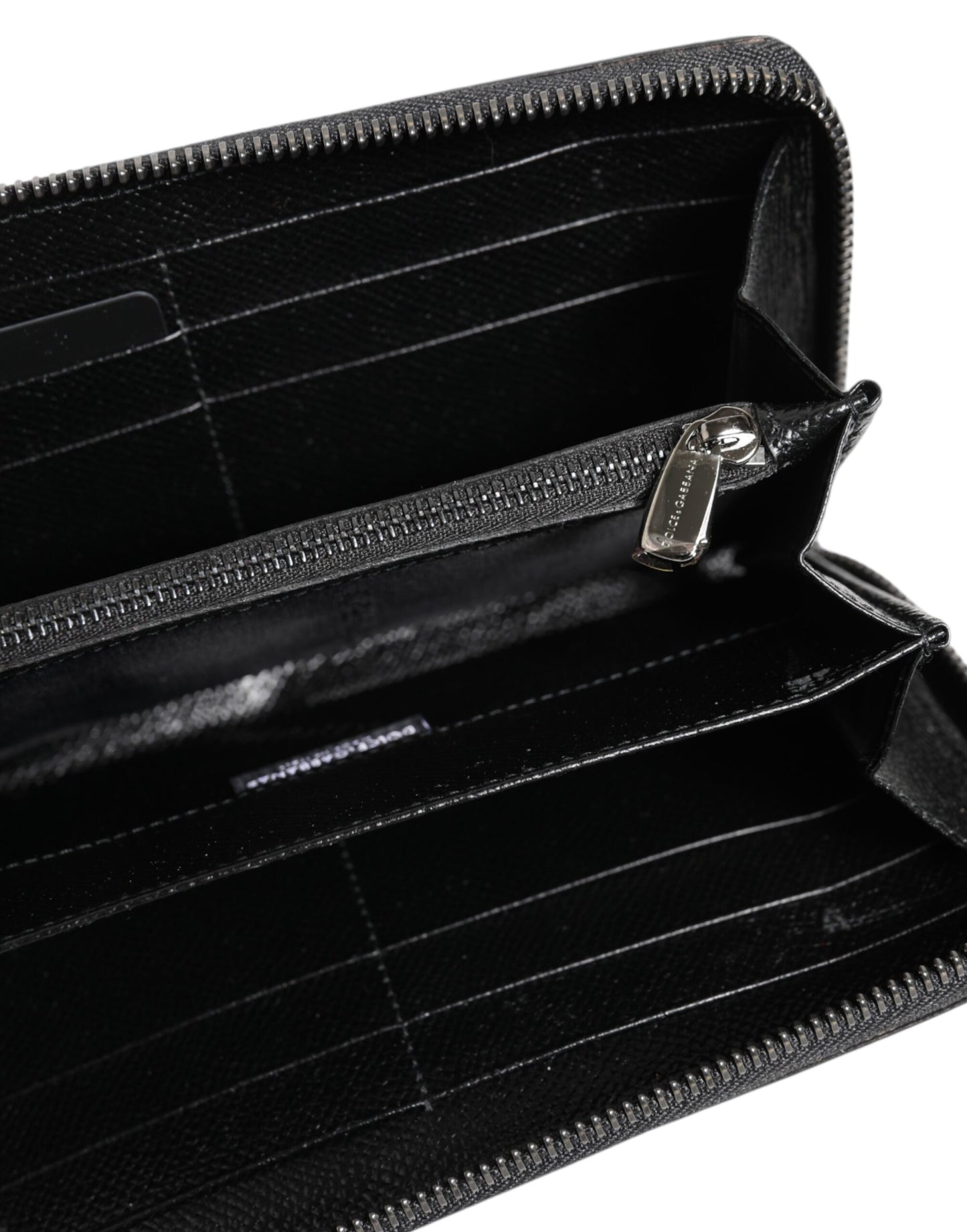 Dolce & Gabbana Black Gray Leopard Leather Zip Around Continental Wallet Mens Wallet