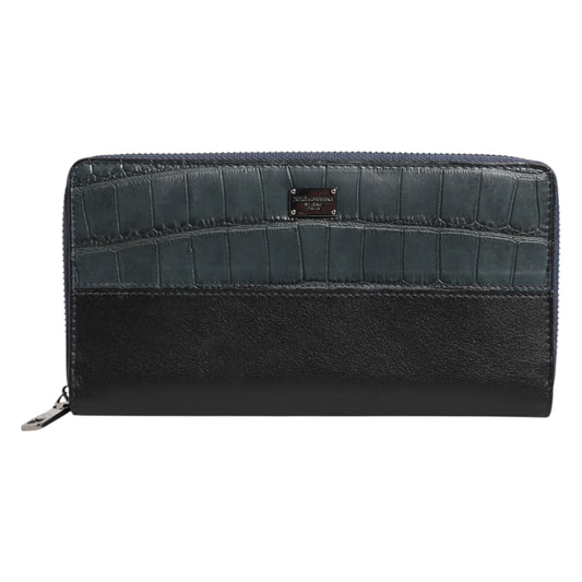 Dolce & Gabbana Black Blue Exotic Leather Men Continental Clutch Wallet Mens Wallet